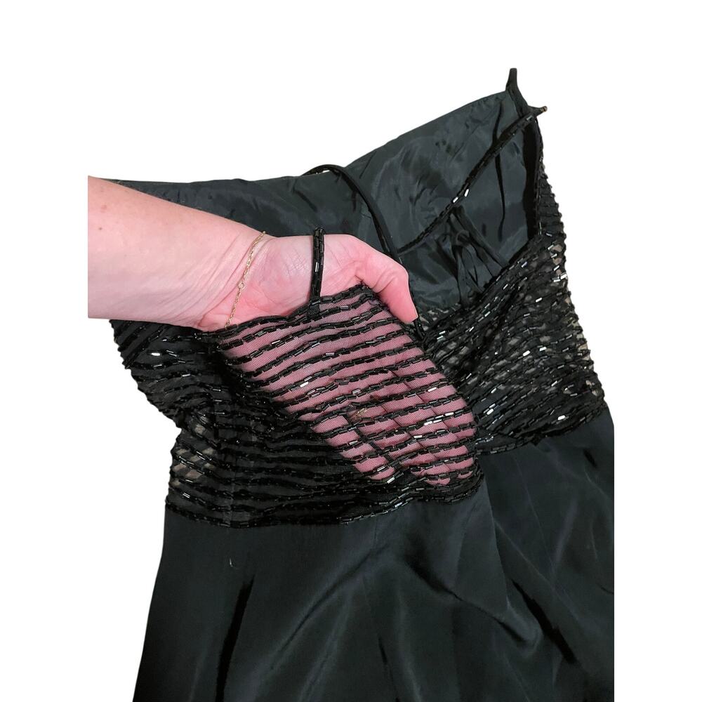 90s Cache Black Beaded Sequin Maxi Dress Size 8 Y2K Formal Evening Gown Vintage - Picture 7 of 8